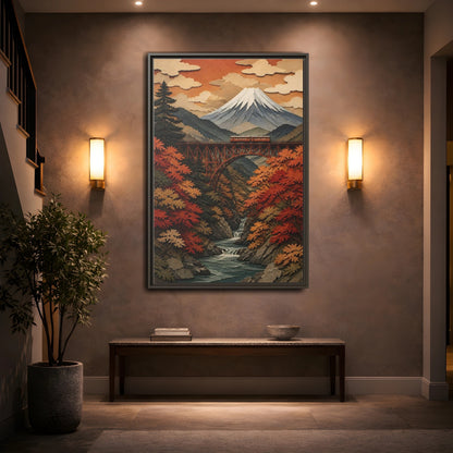 Mockup 2. Japanese Mountain Rail Bridge shown as framed canvas print