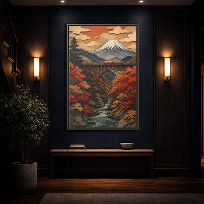 Mockup 4. Japanese Mountain Rail Bridge shown as framed canvas print