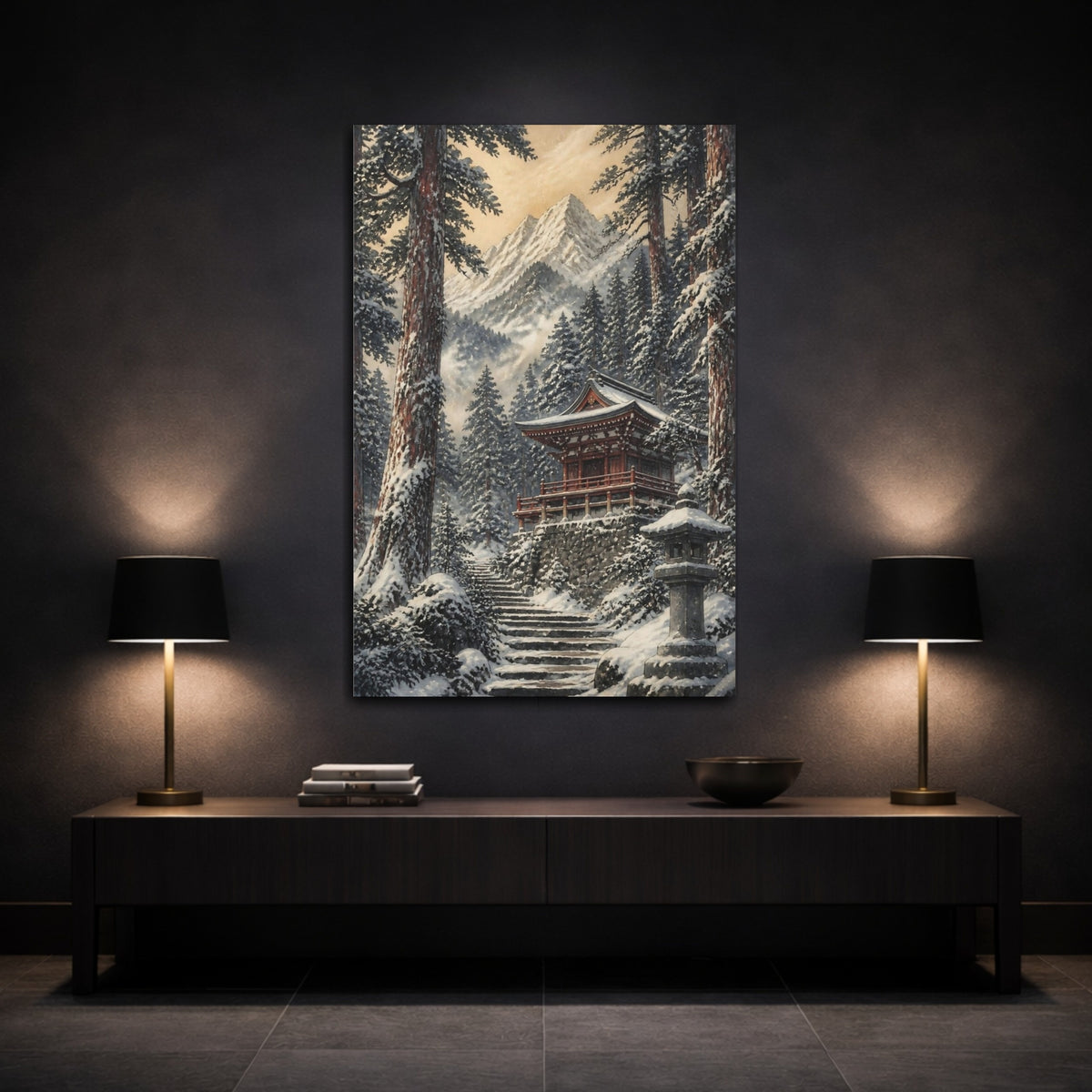 Mockup 3. Japanese Mountain Shrine shown as canvas print