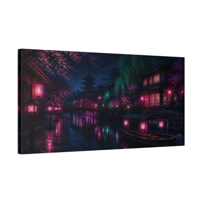 Side Mockup 1. Japanese Neon Canal shown as canvas print