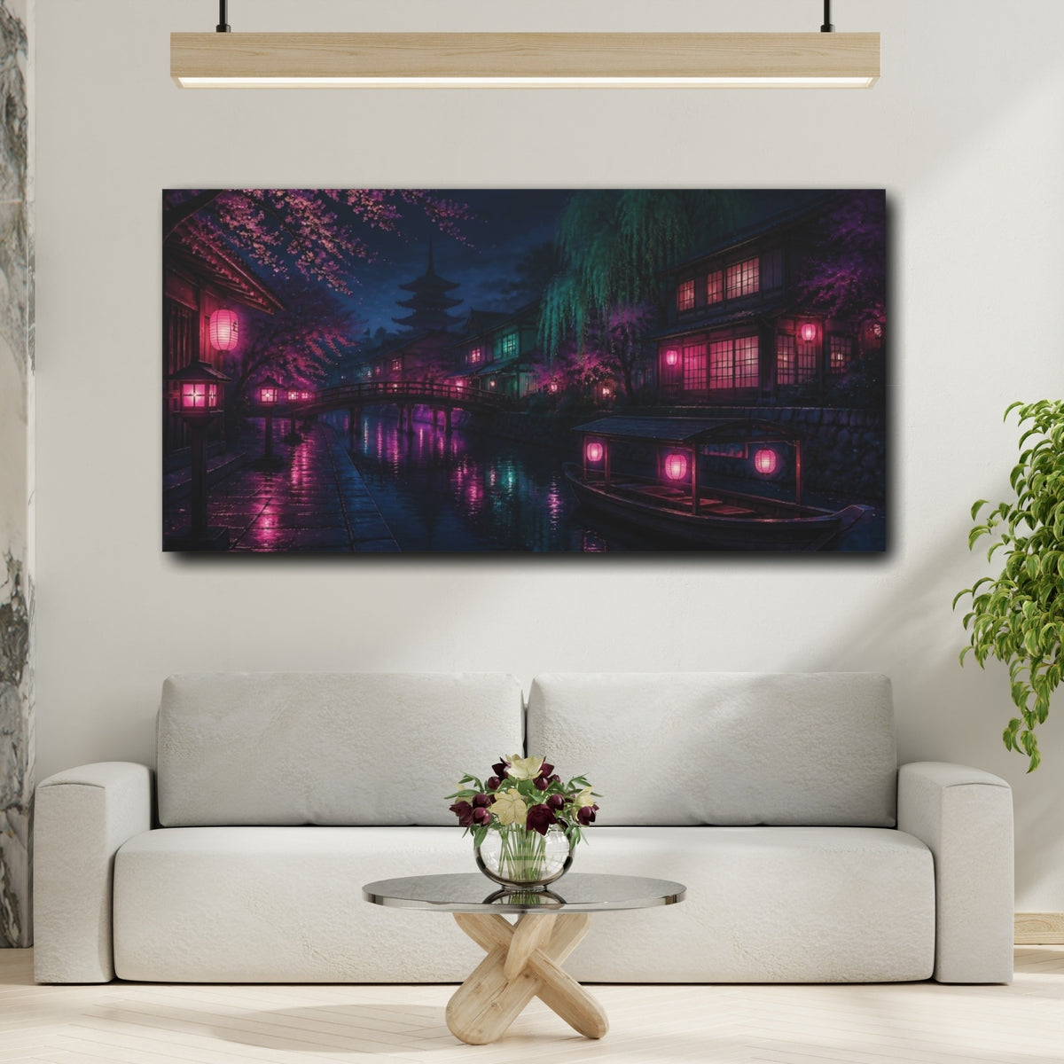 Mockup 2. Japanese Neon Canal shown as canvas print