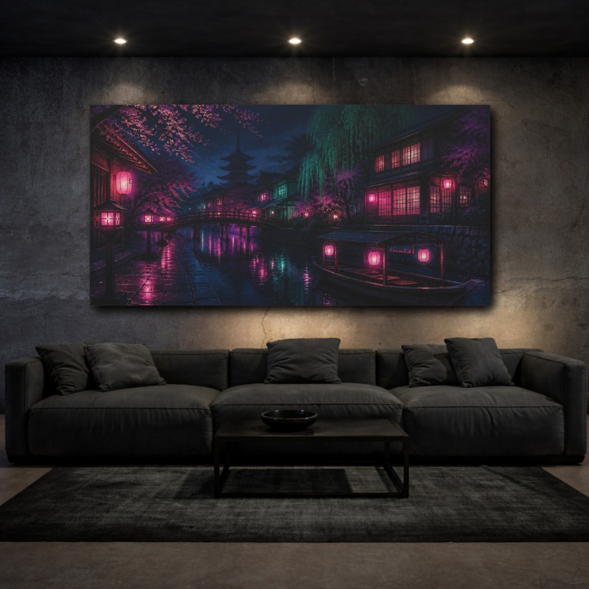Mockup 3. Japanese Neon Canal shown as canvas print