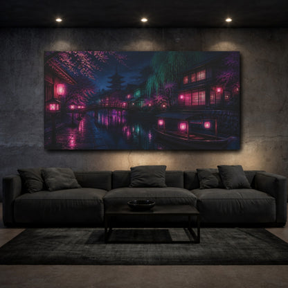Mockup 3. Japanese Neon Canal shown as canvas print