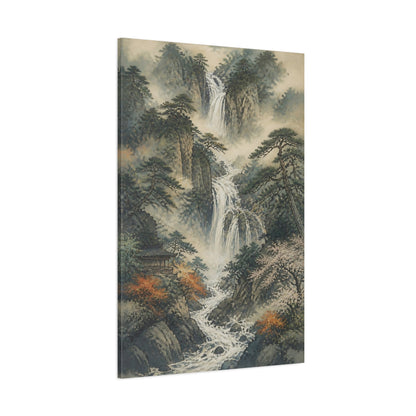 Side Mockup 1. Japanese Pine Waterfall Temple shown as canvas print