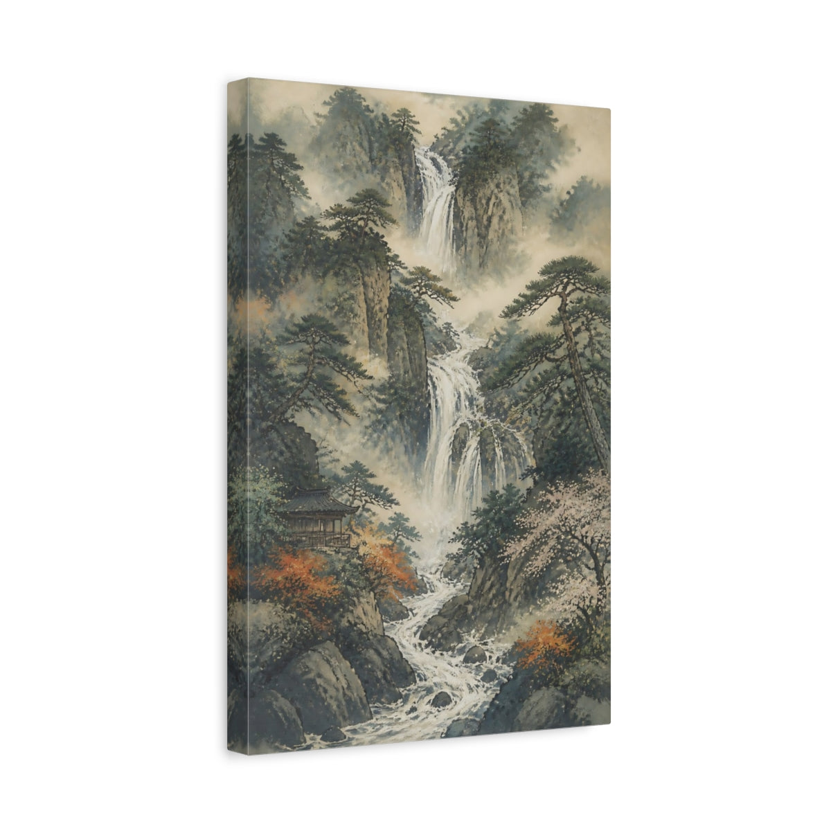 Side Mockup 4. Japanese Pine Waterfall Temple shown as canvas print