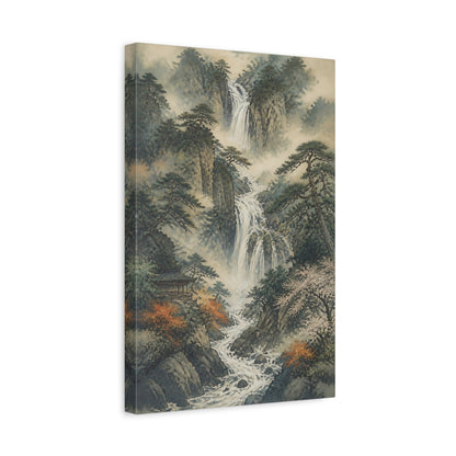 Side Mockup 4. Japanese Pine Waterfall Temple shown as canvas print