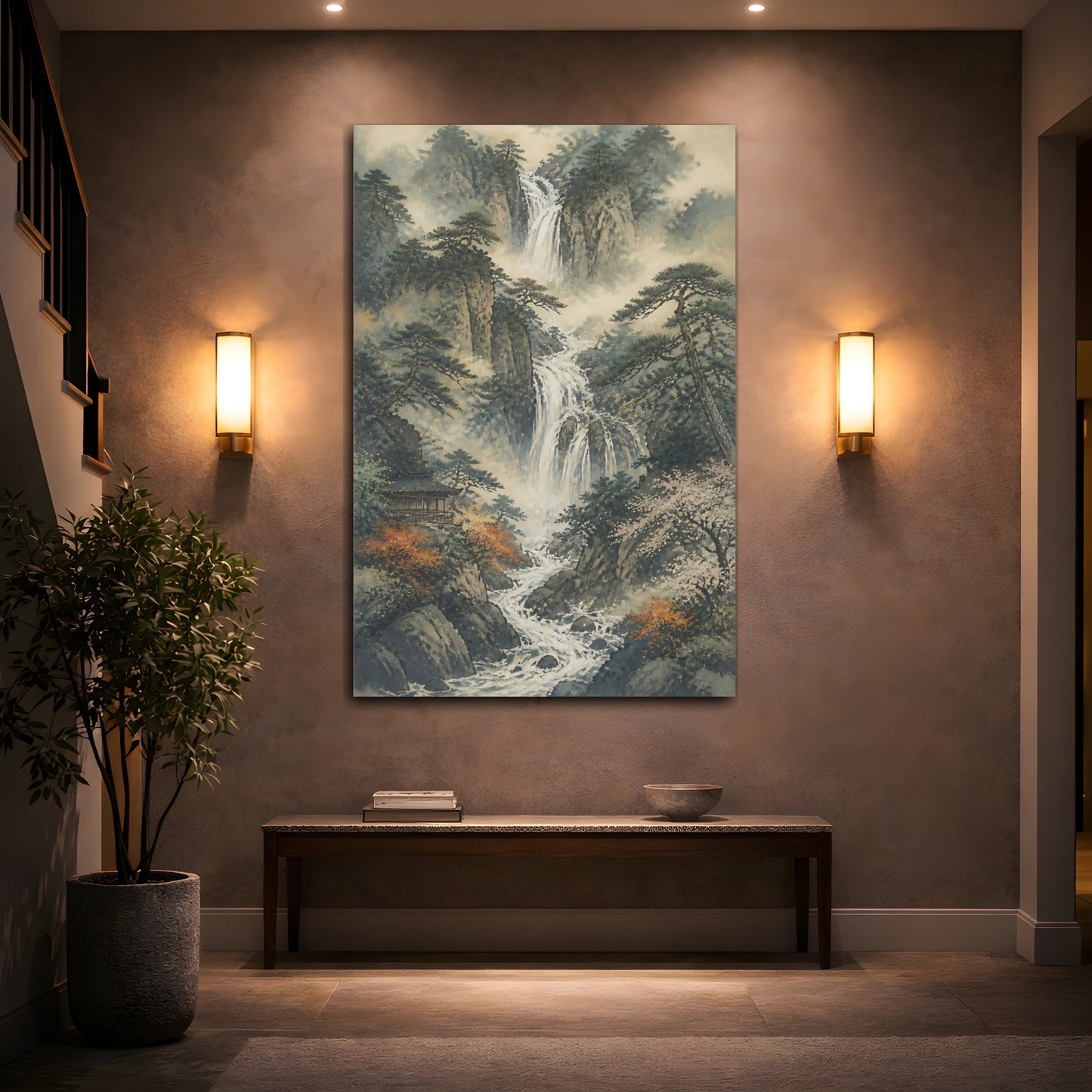 Mockup 2. Japanese Pine Waterfall Temple shown as canvas print