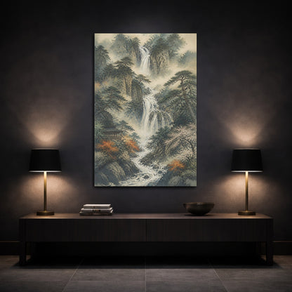 Mockup 3. Japanese Pine Waterfall Temple shown as canvas print