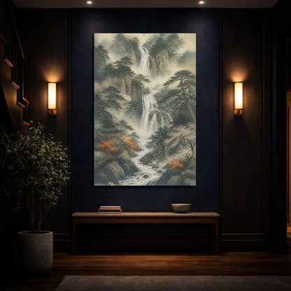 Mockup 4. Japanese Pine Waterfall Temple shown as canvas print