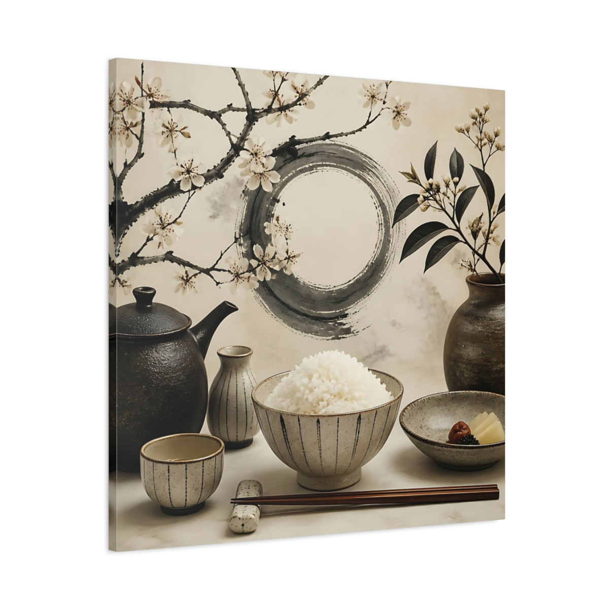 Main Mockup. Japanese Rice Bowl With Blossoms shown as canvas print