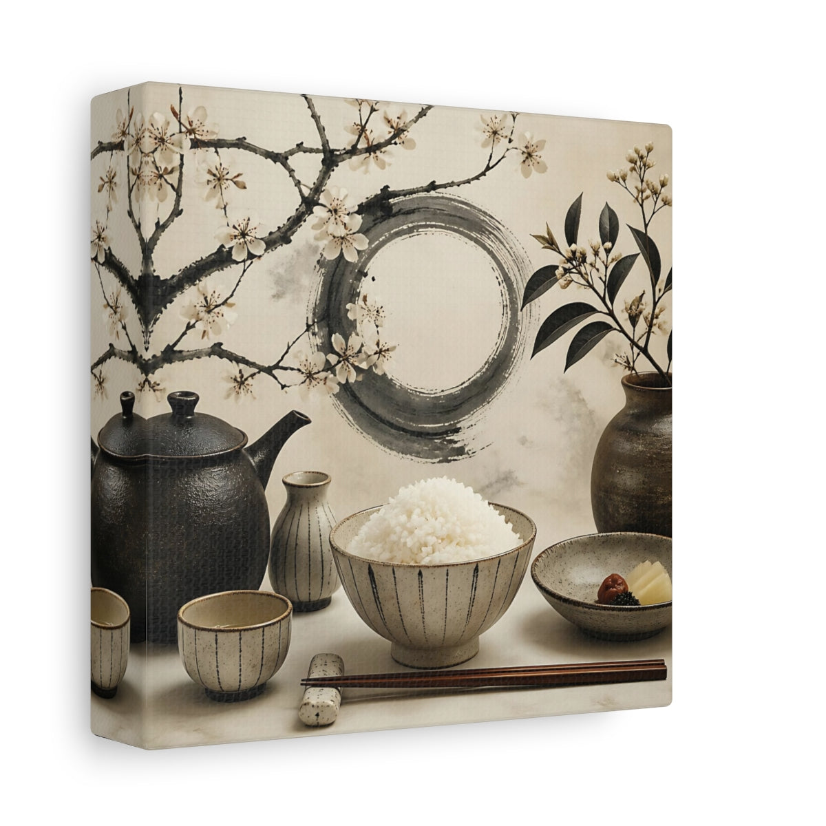 Side Mockup 2. Japanese Rice Bowl With Blossoms shown as canvas print