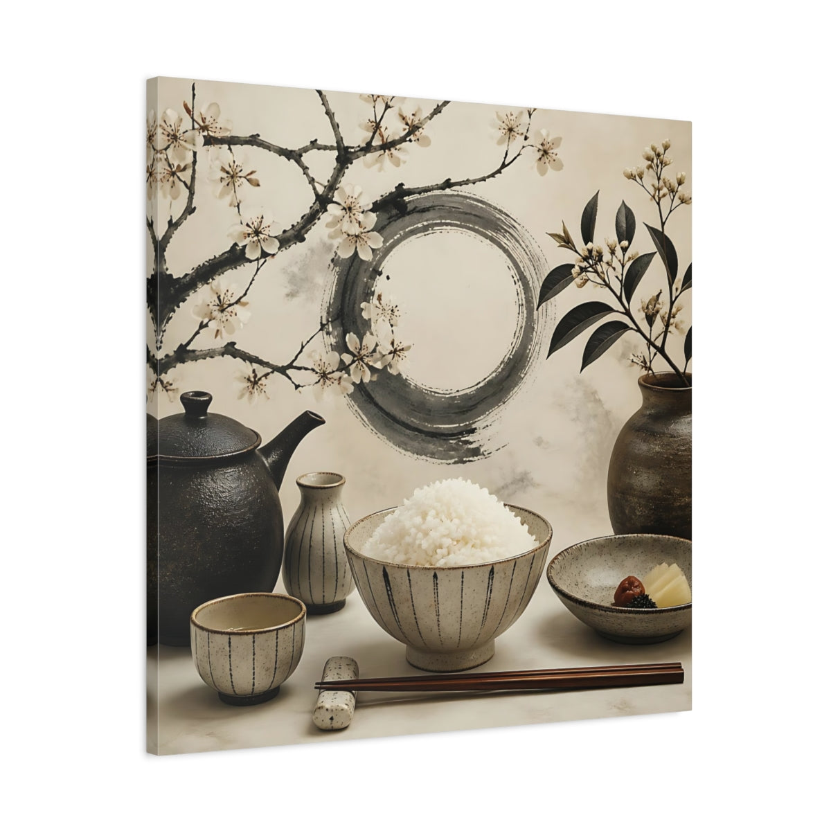 Side Mockup 3. Japanese Rice Bowl With Blossoms shown as canvas print