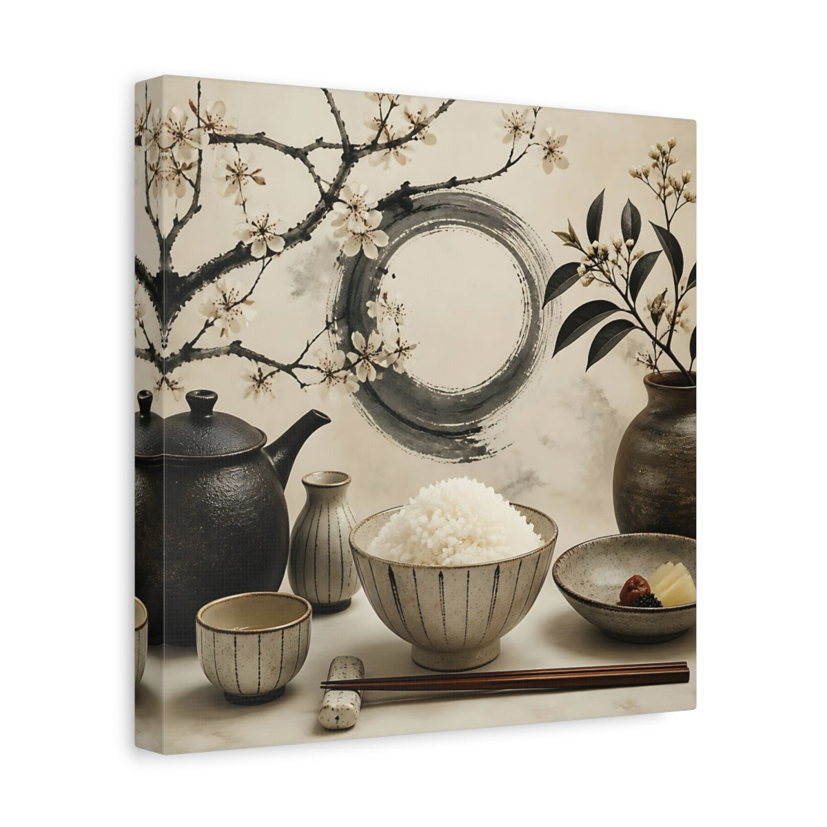 Side Mockup 8. Japanese Rice Bowl With Blossoms shown as canvas print