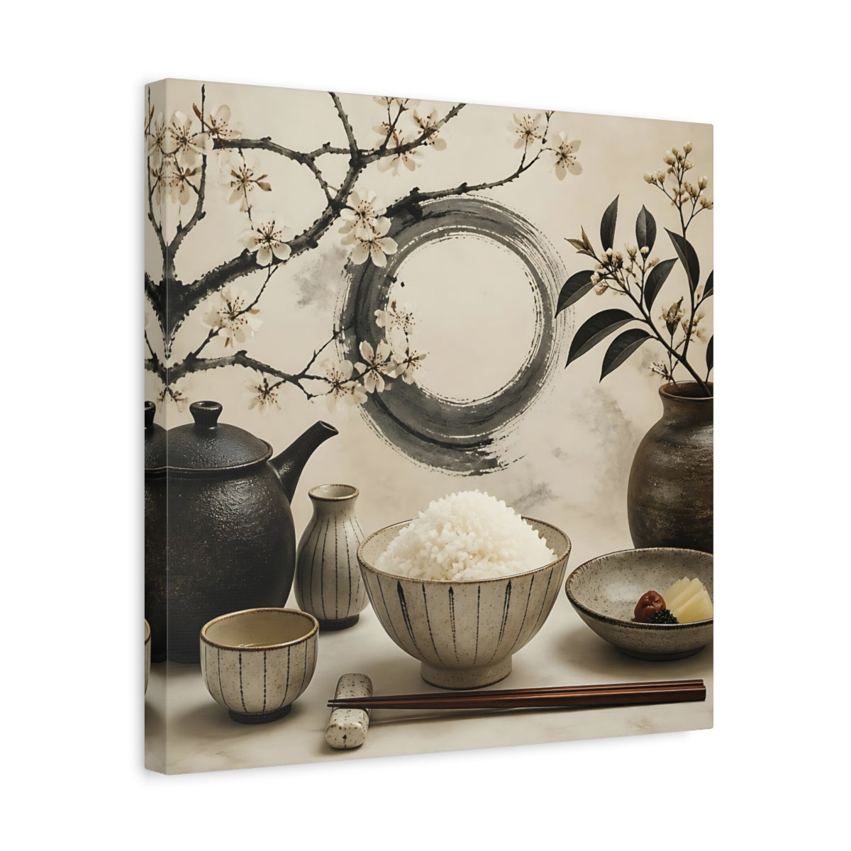 Side Mockup 6. Japanese Rice Bowl With Blossoms shown as canvas print