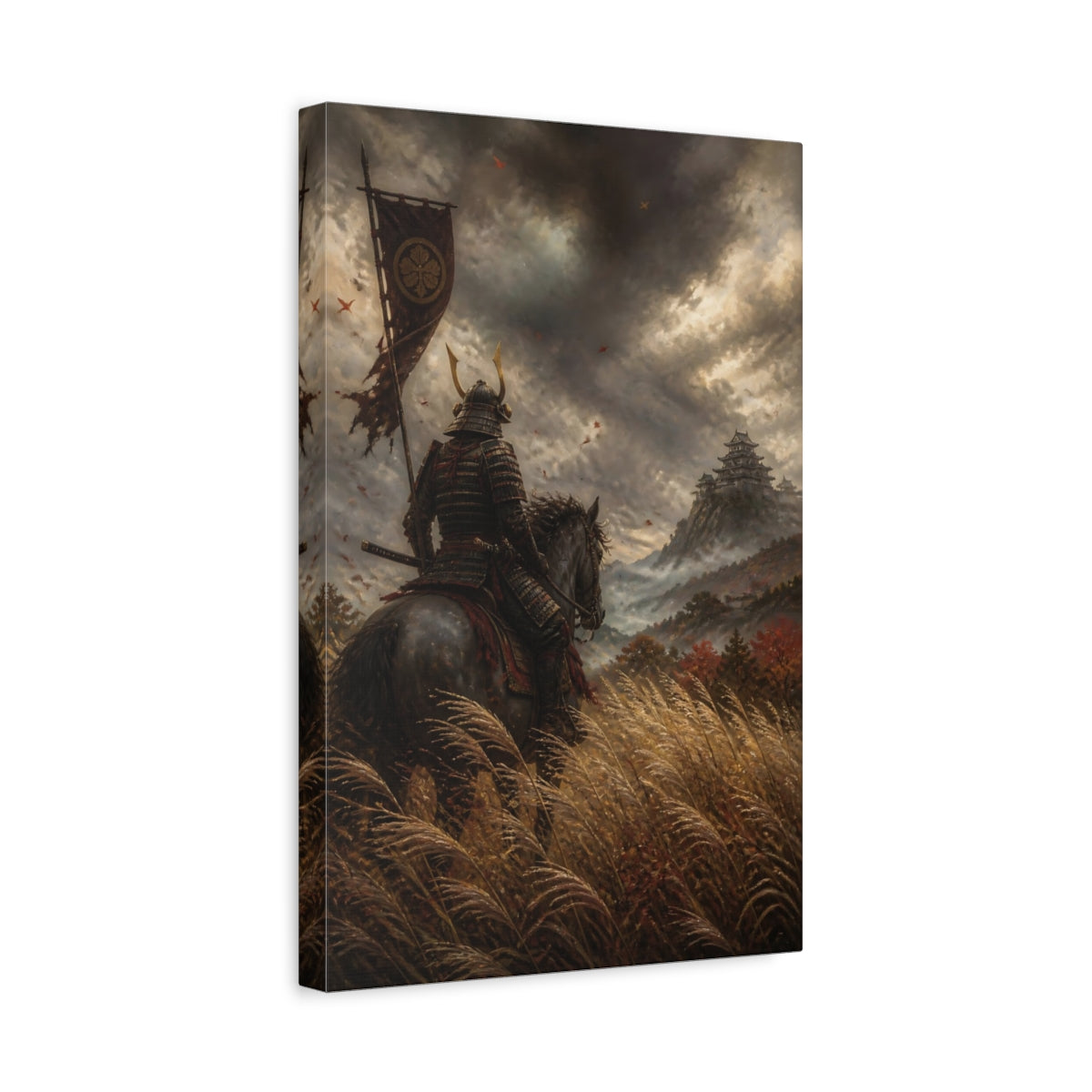 Side Mockup 4. Japanese Samurai At Castle shown as canvas print
