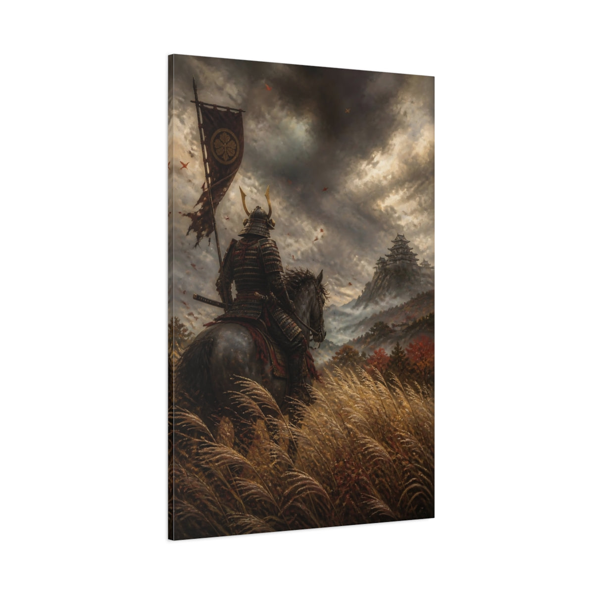Side Mockup 1. Japanese Samurai At Castle shown as canvas print