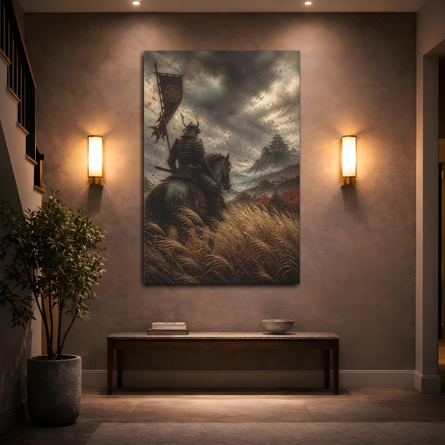 Mockup 2. Japanese Samurai At Castle shown as canvas print