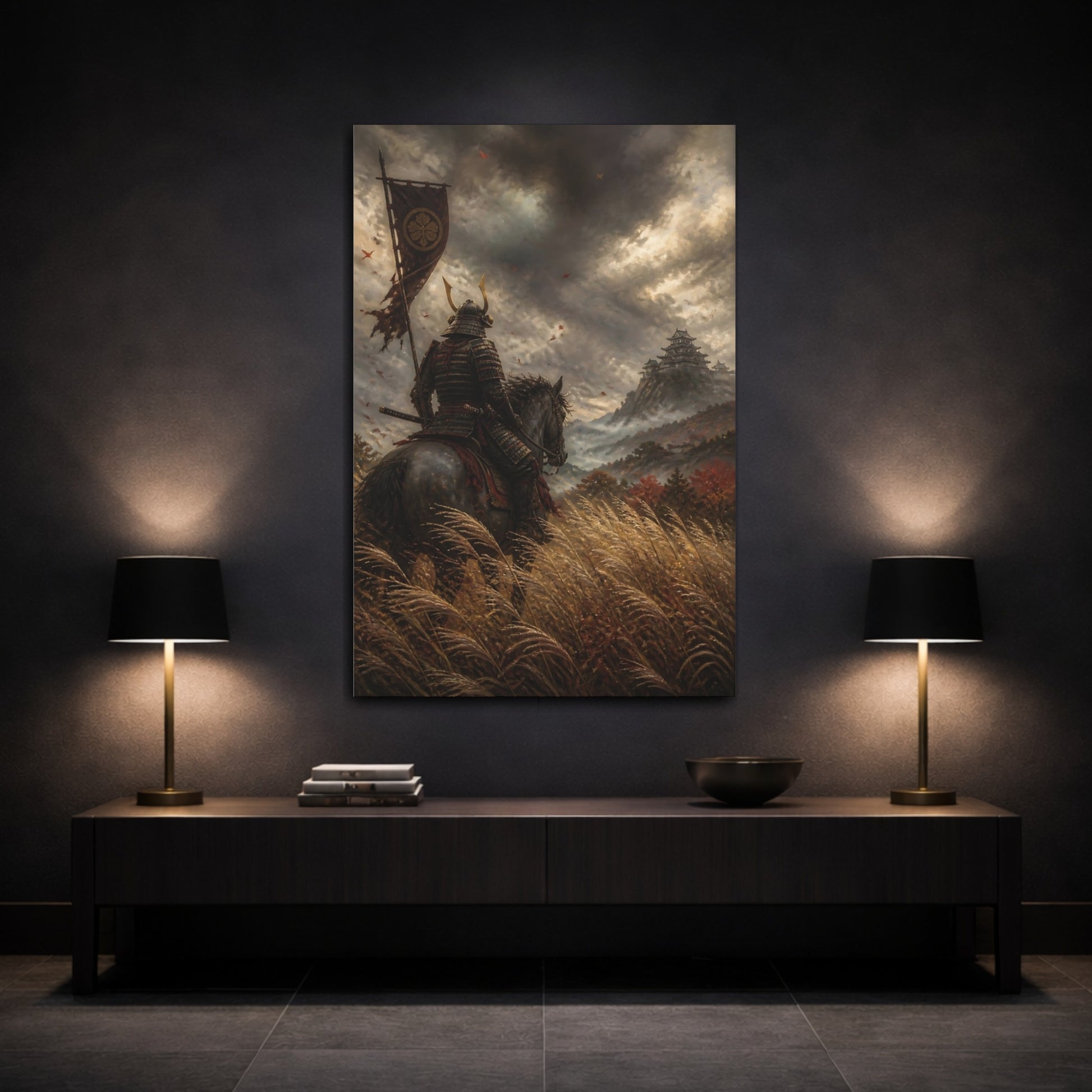 Mockup 3. Japanese Samurai At Castle shown as canvas print
