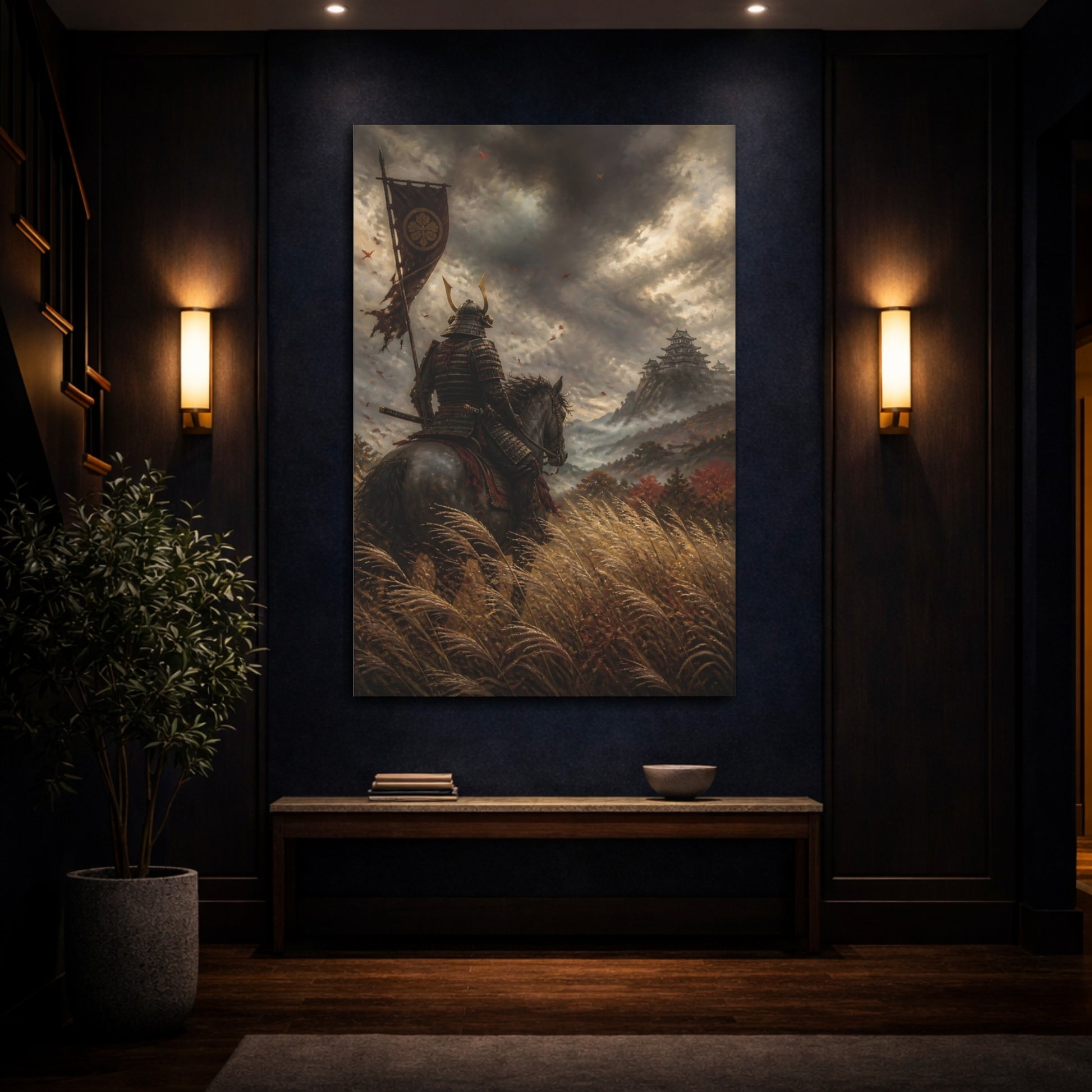 Mockup 4. Japanese Samurai At Castle shown as canvas print