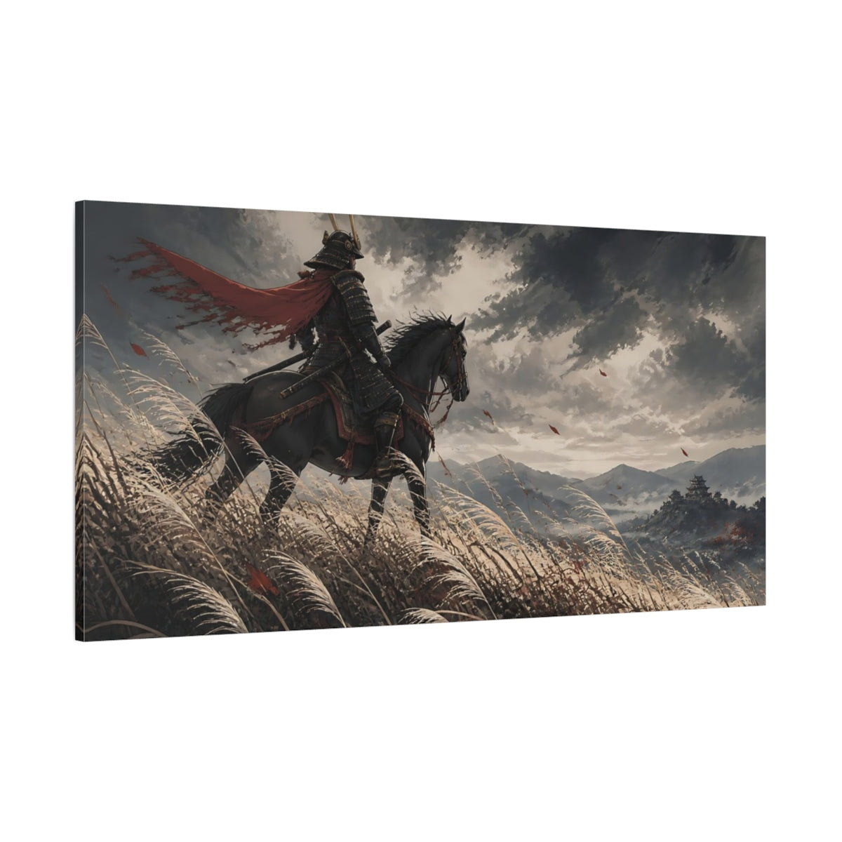 Side Mockup 2. Japanese Samurai Rider shown as canvas print