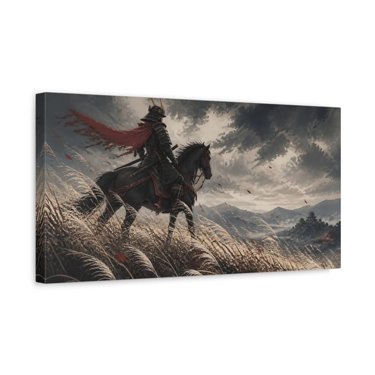 Side Mockup 3. Japanese Samurai Rider shown as canvas print