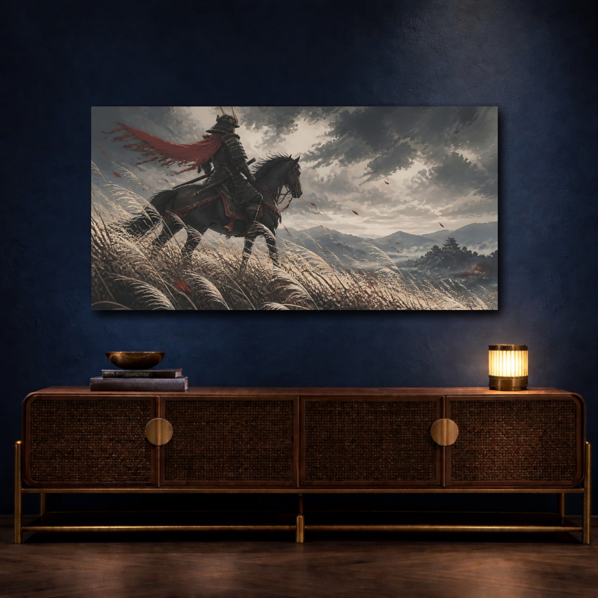 Mockup 4. Japanese Samurai Rider shown as canvas print