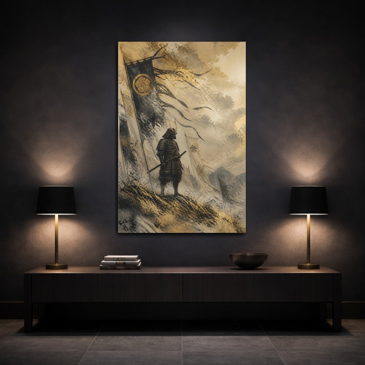 Mockup 3. Japanese Samurai Sentinel shown as canvas print