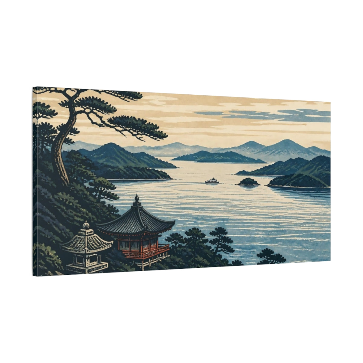 Main Mockup. Japanese Seaside Temple shown as canvas print
