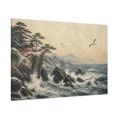 Side Mockup 1. Japanese Seaside Temple shown as canvas print