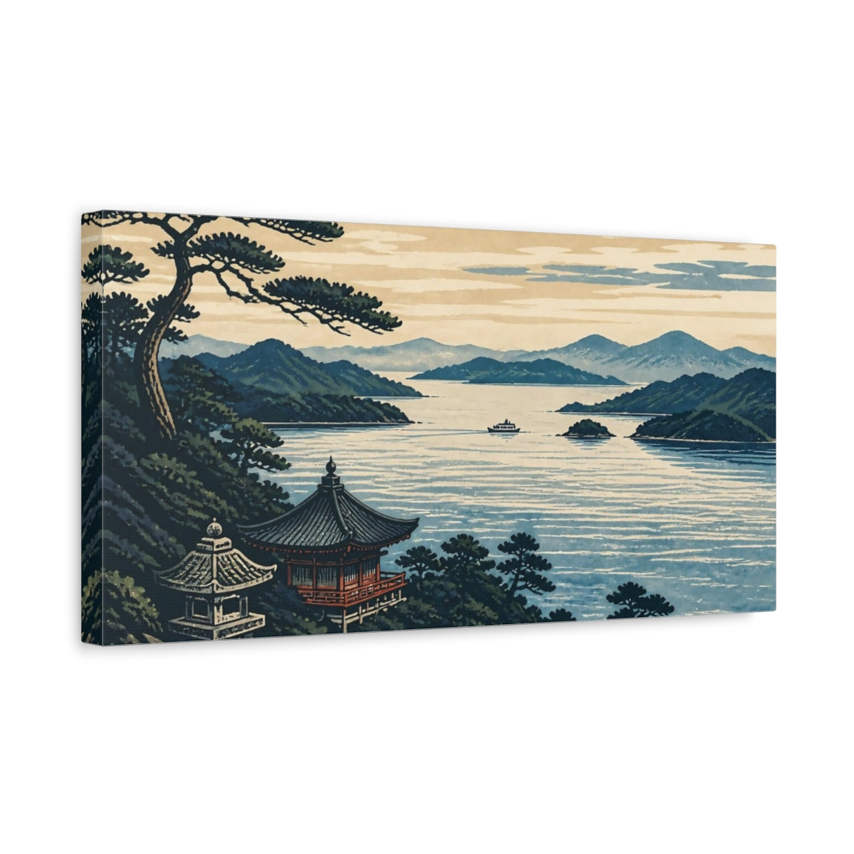 Side Mockup 3. Japanese Seaside Temple shown as canvas print