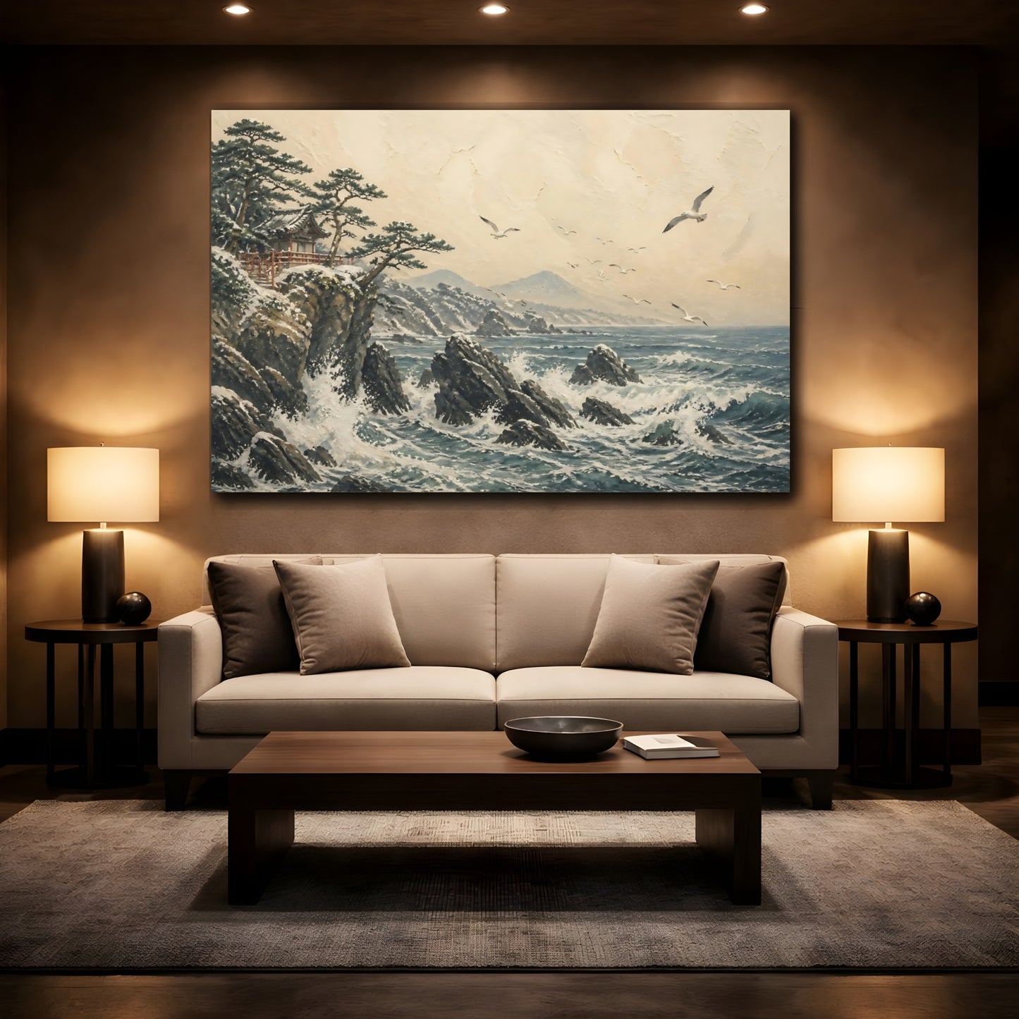 Mockup 2. Japanese Seaside Temple shown as canvas print