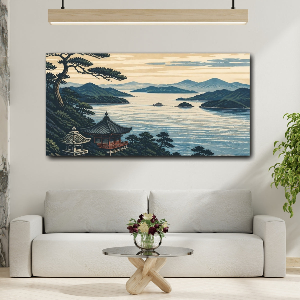 Mockup 2. Japanese Seaside Temple shown as canvas print