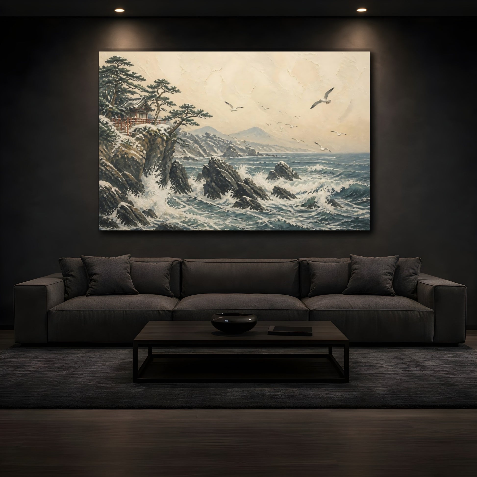 Mockup 3. Japanese Seaside Temple shown as canvas print