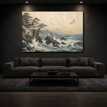 Mockup 3. Japanese Seaside Temple shown as canvas print