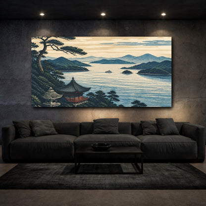 Mockup 3. Japanese Seaside Temple shown as canvas print