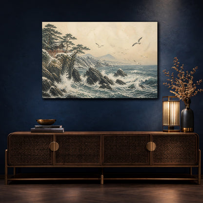 Mockup 4. Japanese Seaside Temple shown as canvas print