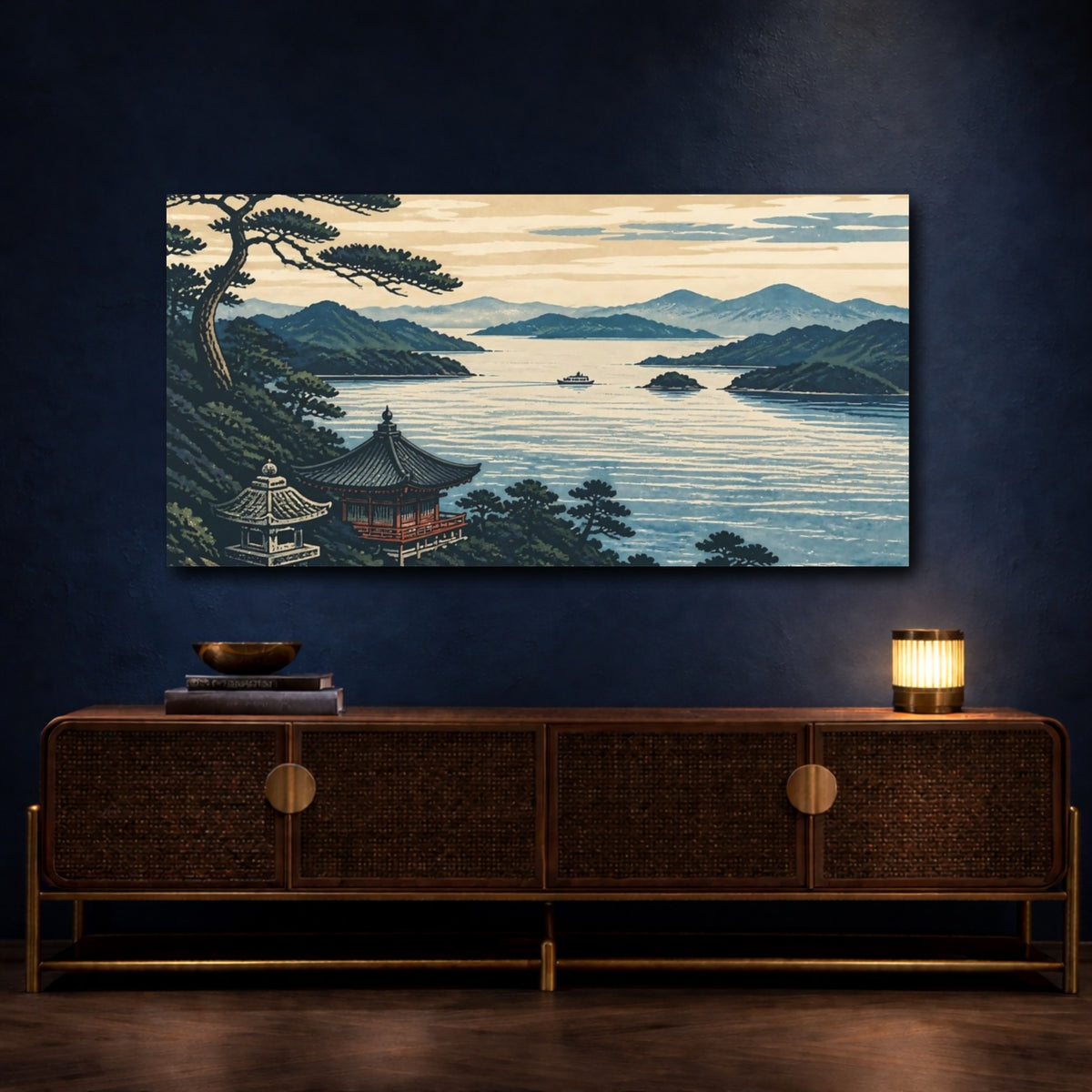 Mockup 4. Japanese Seaside Temple shown as canvas print
