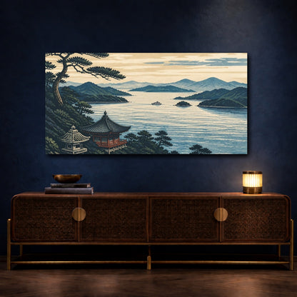 Mockup 4. Japanese Seaside Temple shown as canvas print