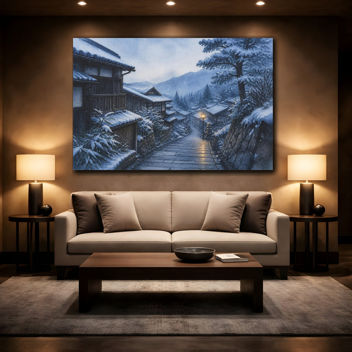 Mockup 2. Japanese Snowy Lane shown as canvas print