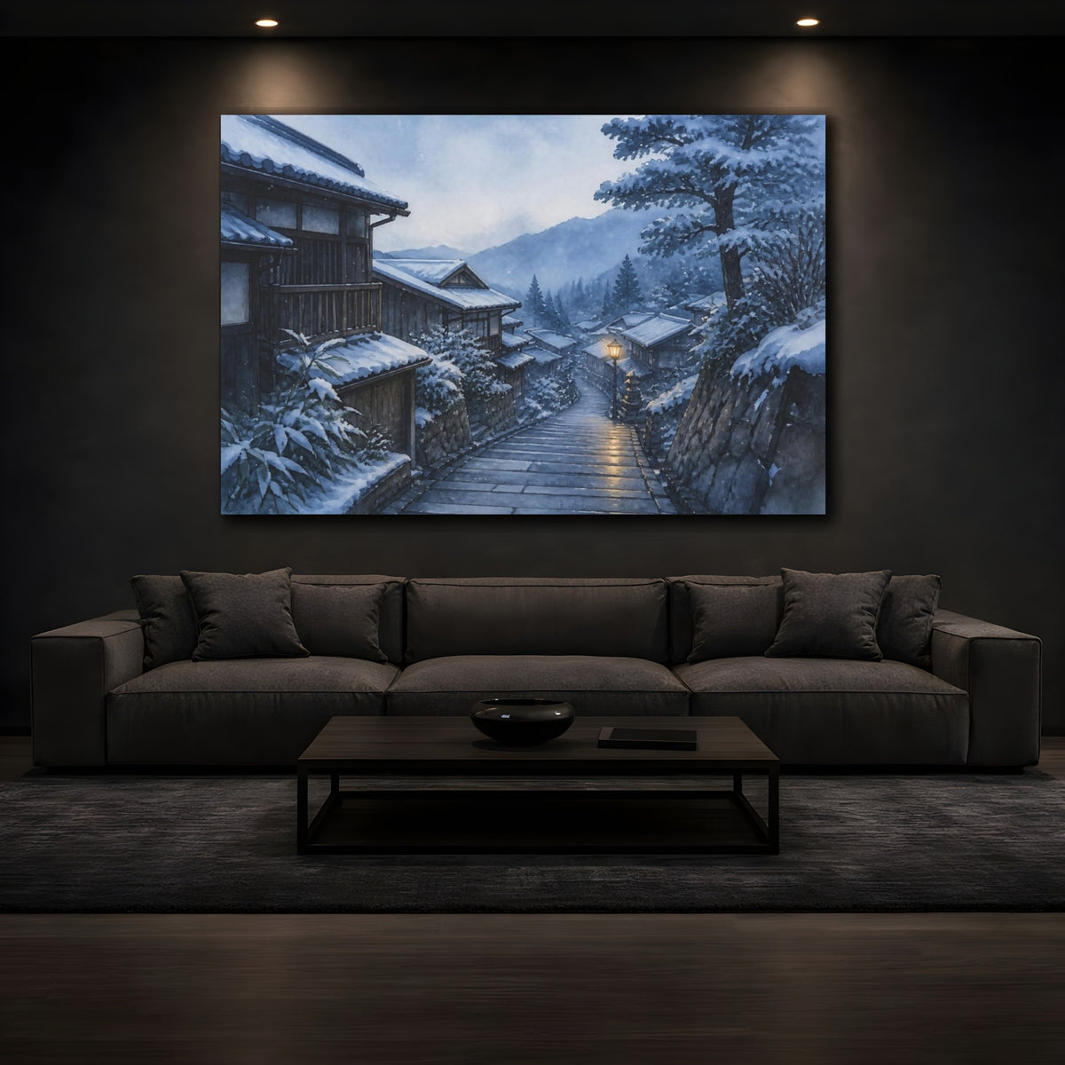 Mockup 3. Japanese Snowy Lane shown as canvas print