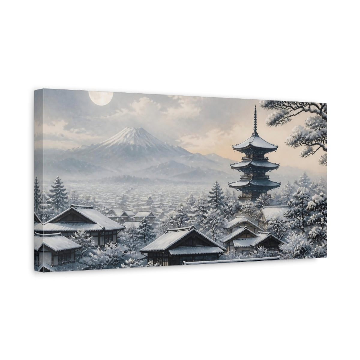 Side Mockup 3. Japanese Snowy Pagoda shown as canvas print