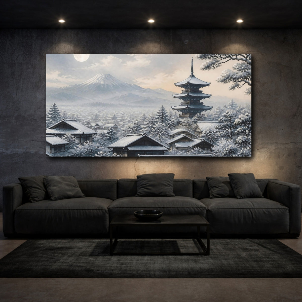 Mockup 3. Japanese Snowy Pagoda shown as canvas print