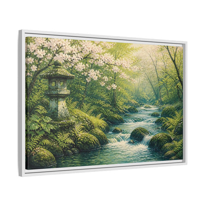 Side Mockup 10. Japanese Spring Stream shown as framed canvas print