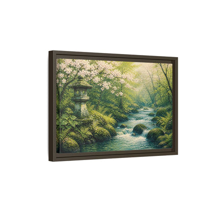Side Mockup 5. Japanese Spring Stream shown as framed canvas print