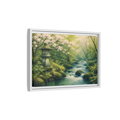 Side Mockup 4. Japanese Spring Stream shown as framed canvas print