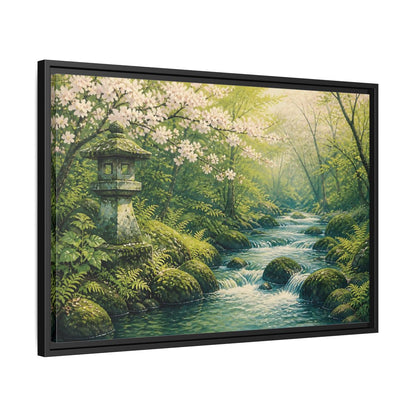Side Mockup 14. Japanese Spring Stream shown as framed canvas print