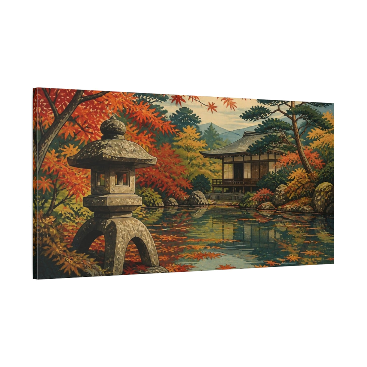 Main Mockup. Japanese Stone Lantern Garden shown as canvas print