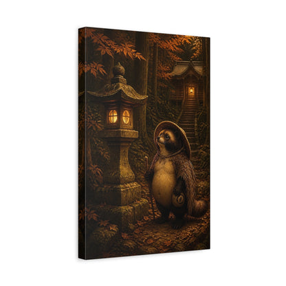 Side Mockup 4. Japanese Tanuki At Shrine shown as canvas print