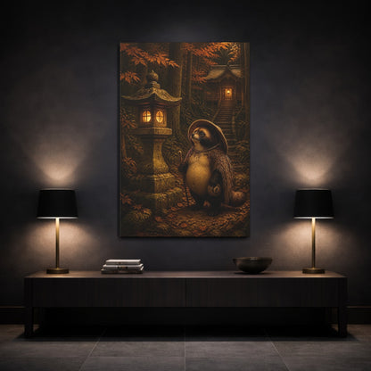 Mockup 3. Japanese Tanuki At Shrine shown as canvas print