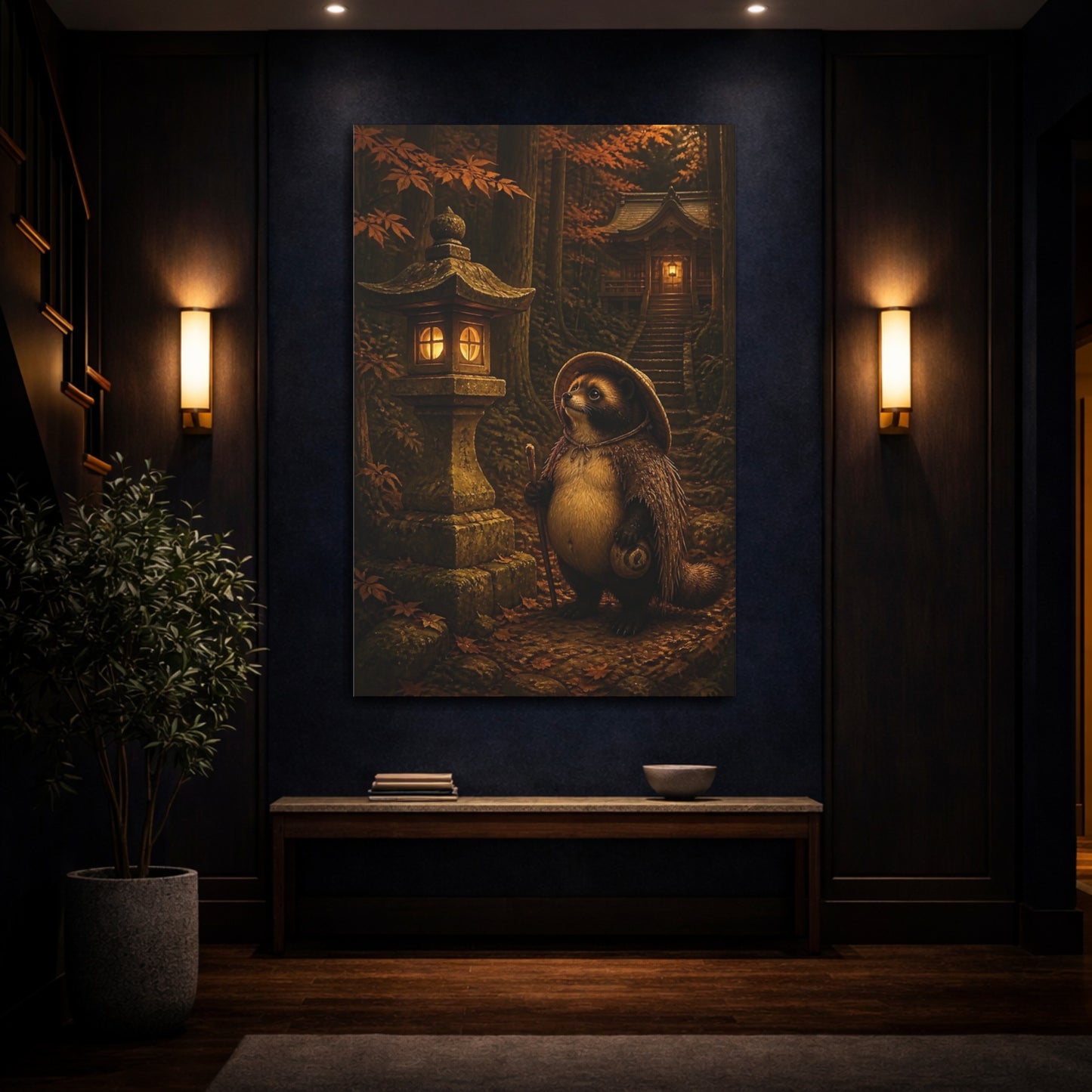 Mockup 4. Japanese Tanuki At Shrine shown as canvas print
